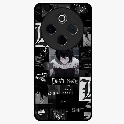 Midnight Chaos Mind Glass Case showing flat back view with abstract dark themed artwork and glossy glass finish.