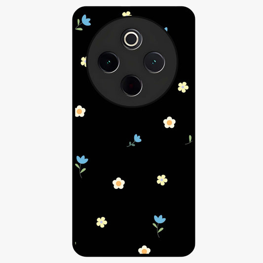 Minimalistic Blue With White Flower Pattern Glass Case showing flat back view with blue background and white flower pattern and glossy glass finish.
