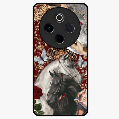 Moonlit Royal Stallion Glass Case showing flat back view with majestic horse under moonlight artwork and glossy glass finish.