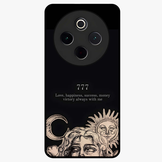 Mystic Victory Aura Glass Case showing flat back view with victory symbol artwork and glossy glass finish.
