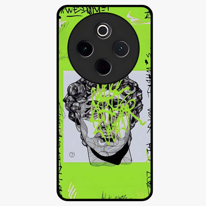 Neo Graffiti Rebellion Glass Case showing flat back view with vibrant graffiti artwork and glossy glass finish.