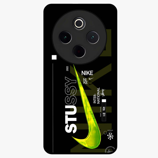 Neon Street Edition Glass Case showing flat back view with neon street style artwork and glossy glass finish.