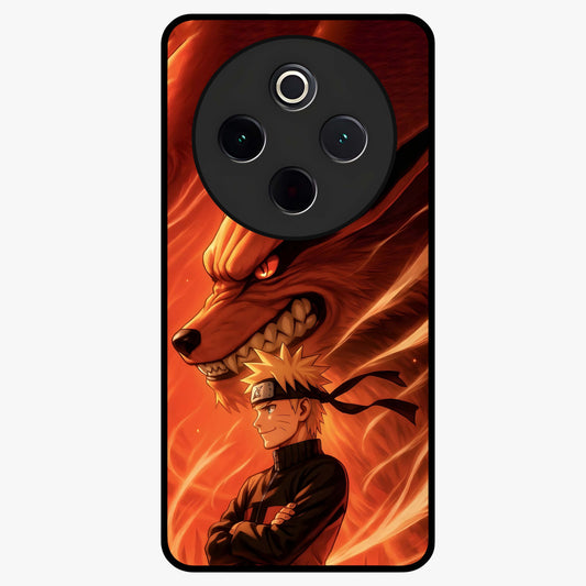 Nine Tails Legacy Glass Case showing flat back view with powerful nine-tailed fox inspired artwork and glossy glass finish.