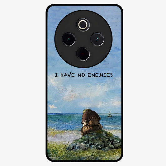 Peace Beyond War Glass Case showing flat back view with symbolic peace themed artwork and glossy glass finish.