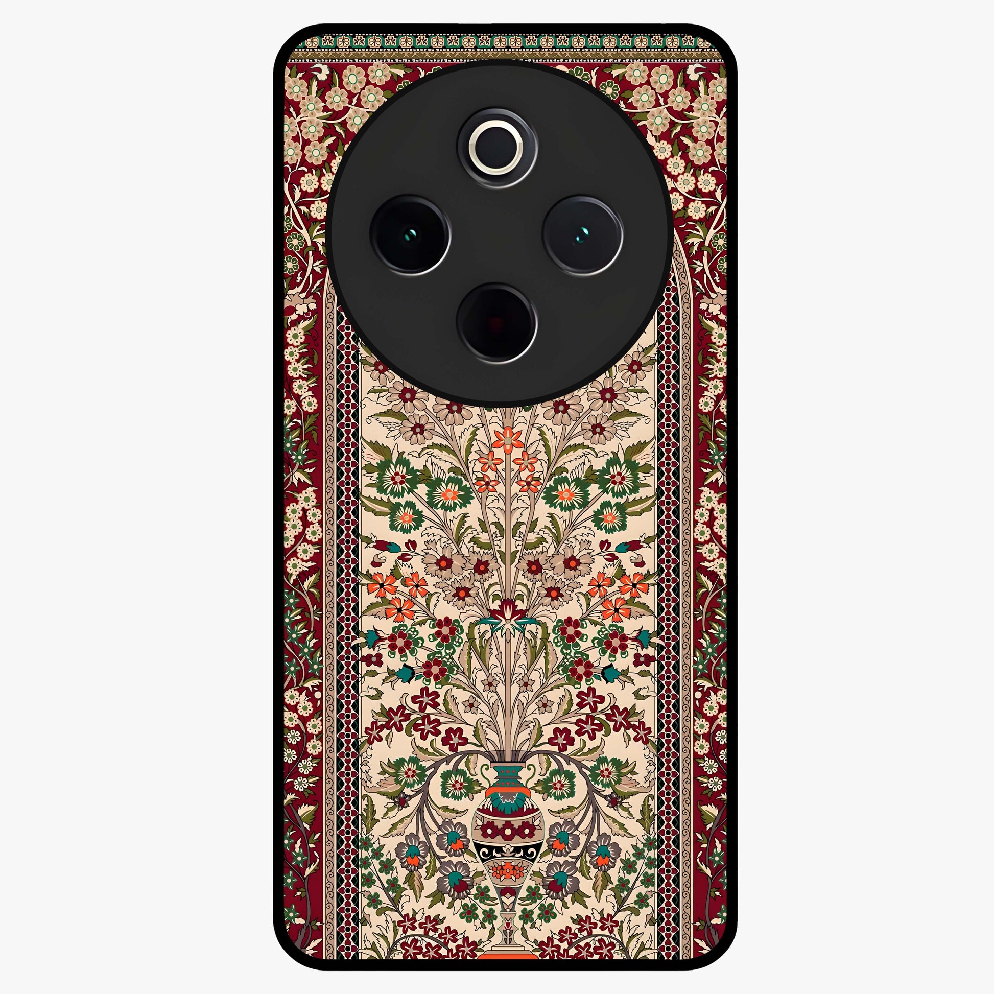 Persian Inspired Glass Case showing flat back view with ornate Persian style pattern artwork and glossy glass finish.