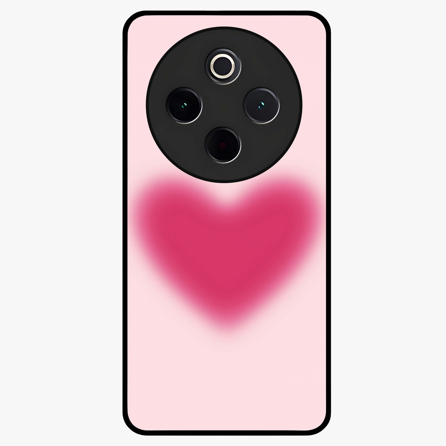 Pink Aura Heart Glass Case showing flat back view with glowing heart artwork and glossy glass finish.