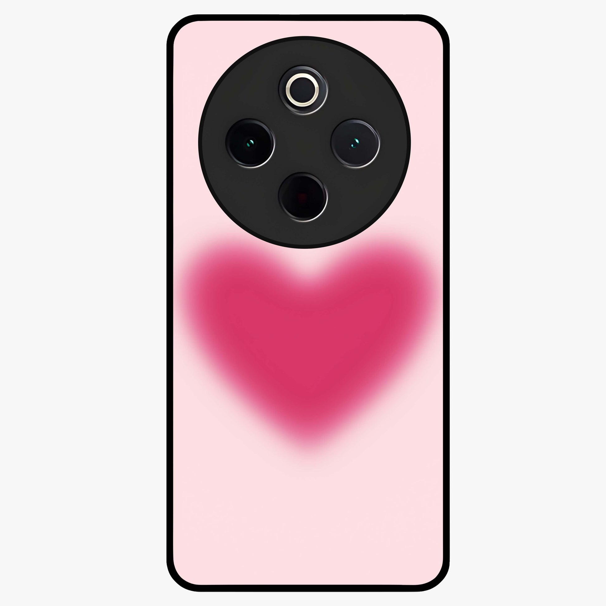 Pink Aura Heart Glass Case showing flat back view with glowing heart artwork and glossy glass finish.