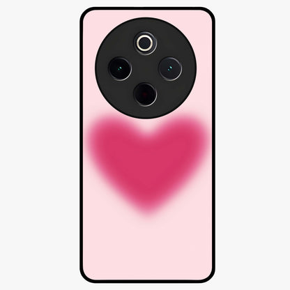 Pink Aura Heart Glass Case showing flat back view with glowing heart artwork and glossy glass finish.