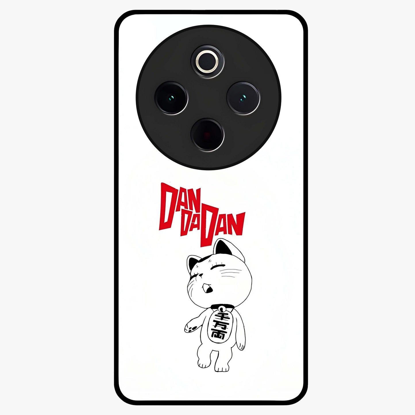 Playful Spirit Charm Glass Case showing flat back view with cheerful charm themed artwork and glossy glass finish.