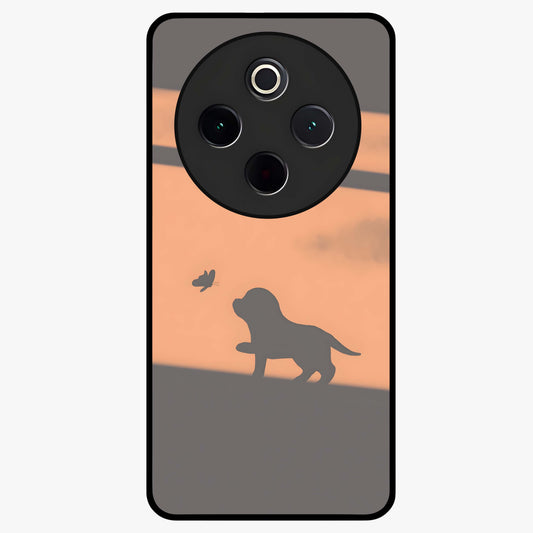 Puppy Shadow Art Glass Case showing flat back view with cute puppy shadow style artwork and glossy glass finish.