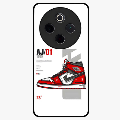 Retro Sneaker Blueprint Glass Case showing flat back view with sneaker blueprint style artwork and glossy glass finish.