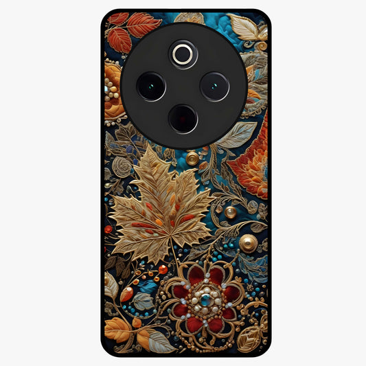 Royal Jewel Garden Glass Case showing flat back view with decorative floral garden artwork and glossy glass finish.