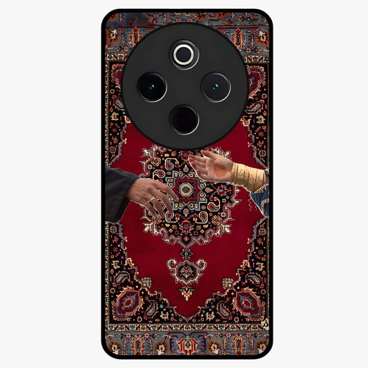 Royal Touch Reach Glass Case showing flat back view with elegant royal themed artwork and glossy glass finish.
