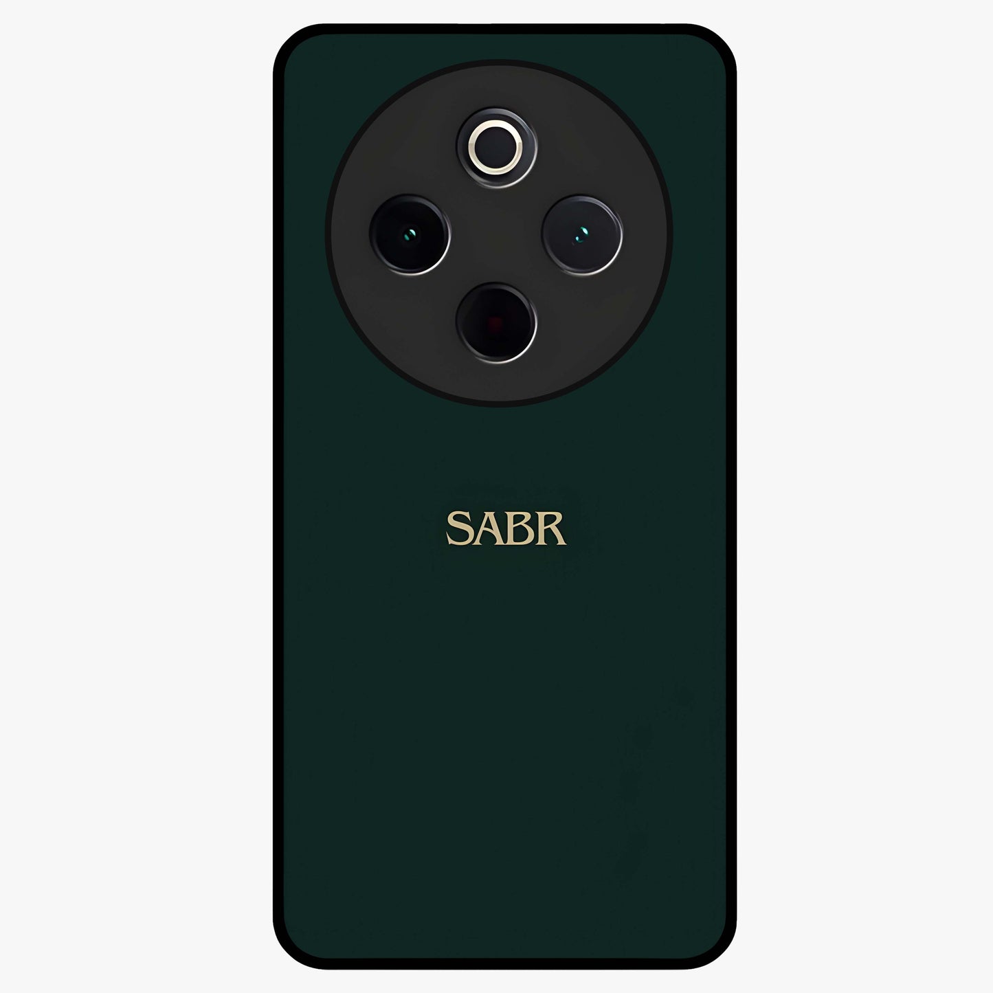 Sabr Minimal Patience Glass Case showing flat back view with minimalist typography artwork and glossy glass finish.