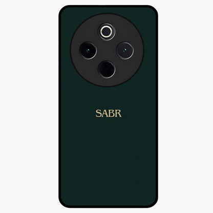 Sabr Minimal Patience Glass Case showing flat back view with minimalist typography artwork and glossy glass finish.