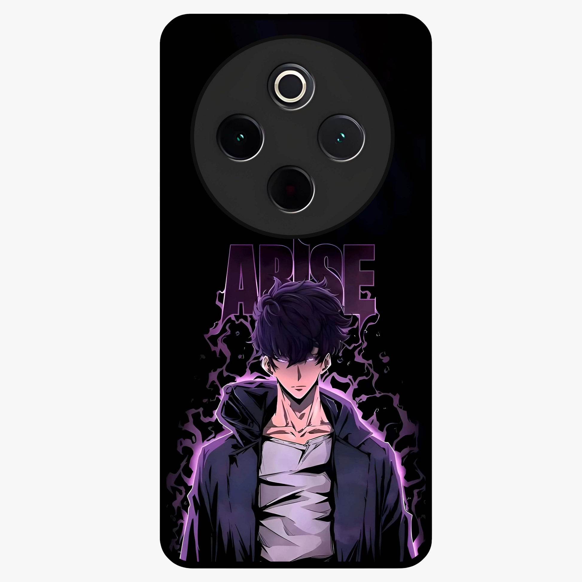 Shadow Monarch Awakening Glass Case showing flat back view with powerful dark monarch themed artwork and glossy glass finish.