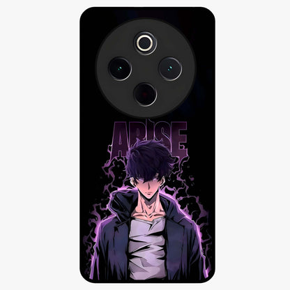 Shadow Monarch Awakening Glass Case showing flat back view with powerful dark monarch themed artwork and glossy glass finish.