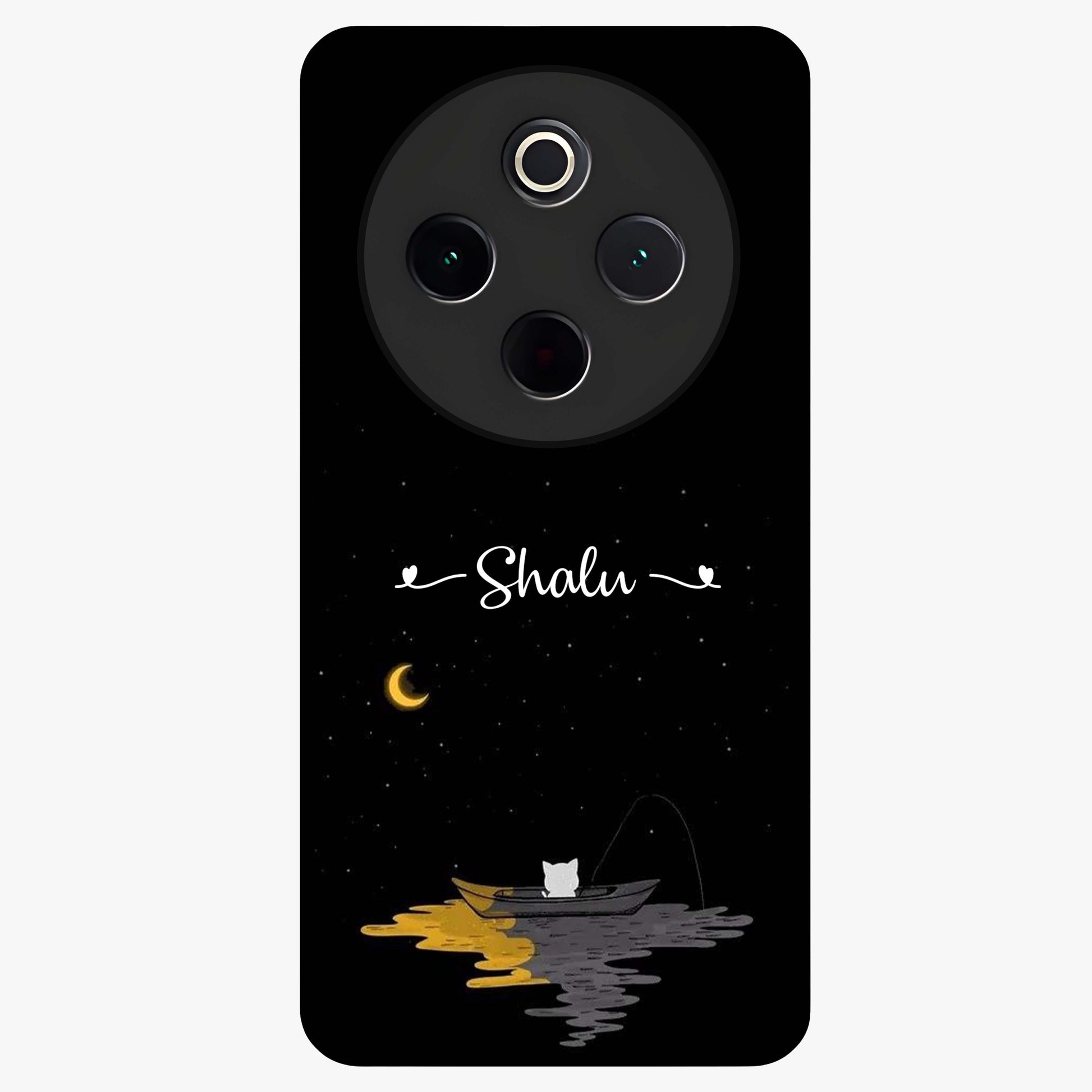 Silent Night Row Glass Case showing flat back view with calm night themed artwork and glossy glass finish.