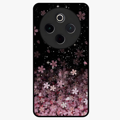 Small Starry Flowers Glass Case showing flat back view with delicate starry floral artwork and glossy glass finish.