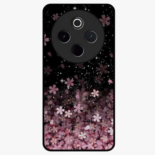 Small Starry Flowers Glass Case showing flat back view with delicate starry floral artwork and glossy glass finish.