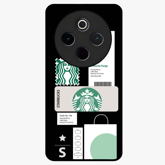 Starbucks Mocha Glass Case showing flat back view with coffee inspired artwork and glossy glass finish.