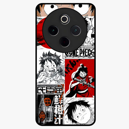 Strawhat Chaos Panels Glass Case showing flat back view with anime inspired chaos panel artwork and glossy glass finish.