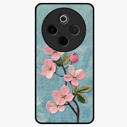 Threaded Blossom Breeze Glass Case showing flat back view with delicate blossom artwork and glossy glass finish.