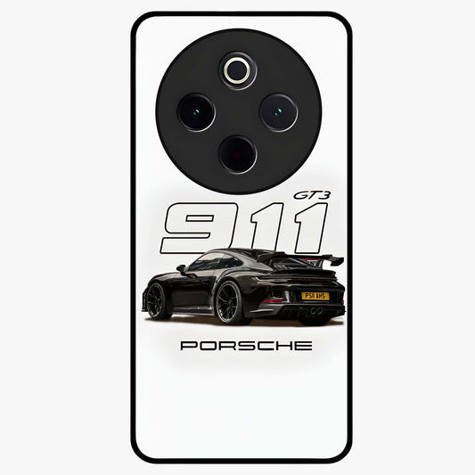 Turbo Legacy Icon Glass Case showing flat back view with iconic sports car inspired artwork and glossy glass finish.