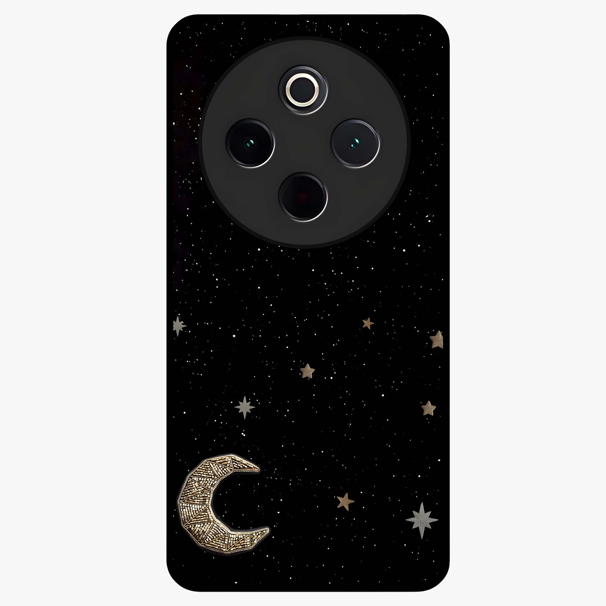 Twinkle Star With Half Moon Glass Case showing flat back view with star and half moon artwork and glossy glass finish.