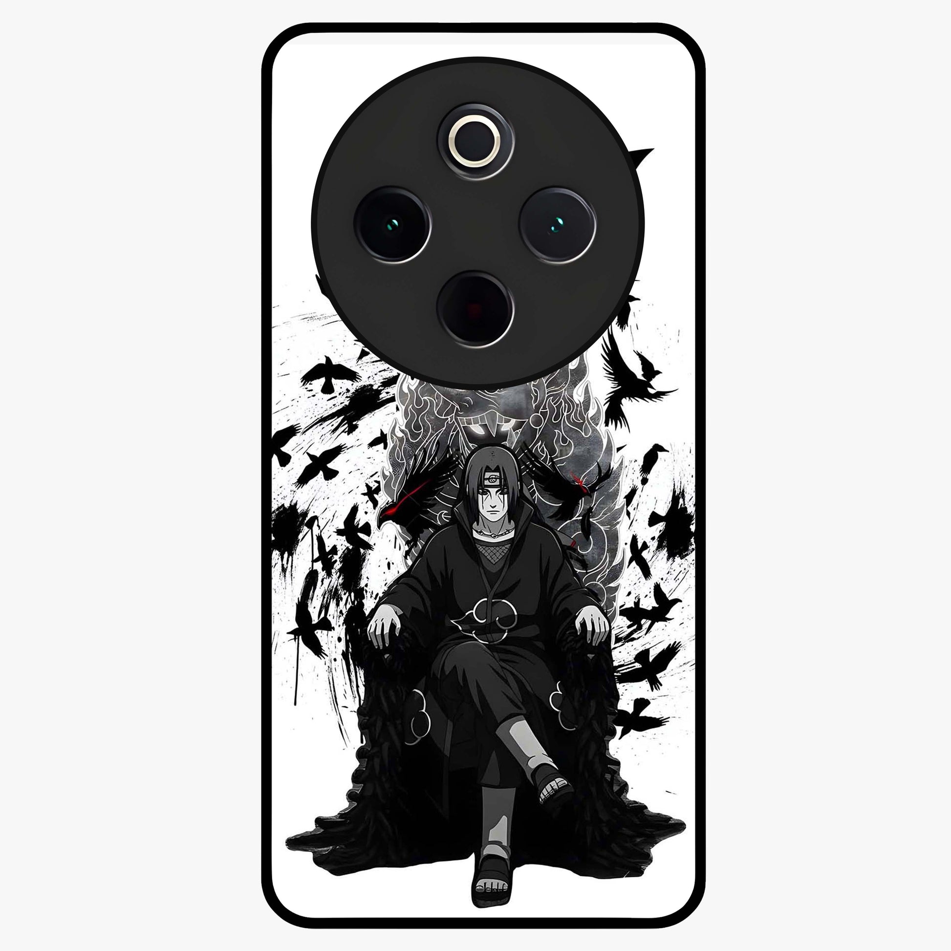Uchiha Shadow Throne Glass Case showing flat back view with cosmic underwater themed artwork and glossy glass finish.