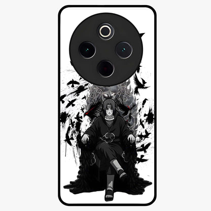 Uchiha Shadow Throne Glass Case showing flat back view with cosmic underwater themed artwork and glossy glass finish.