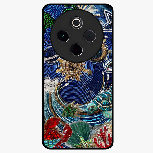 Universe Underwater Spark Glass Case showing flat back view with cosmic underwater themed artwork and glossy glass finish.