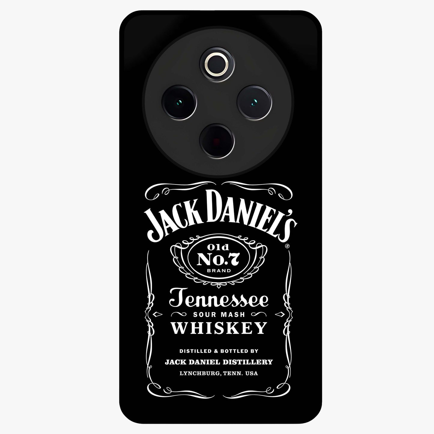 Vintage Whiskey Heritage Glass Case showing flat back view with classic whiskey inspired artwork and glossy glass finish.
