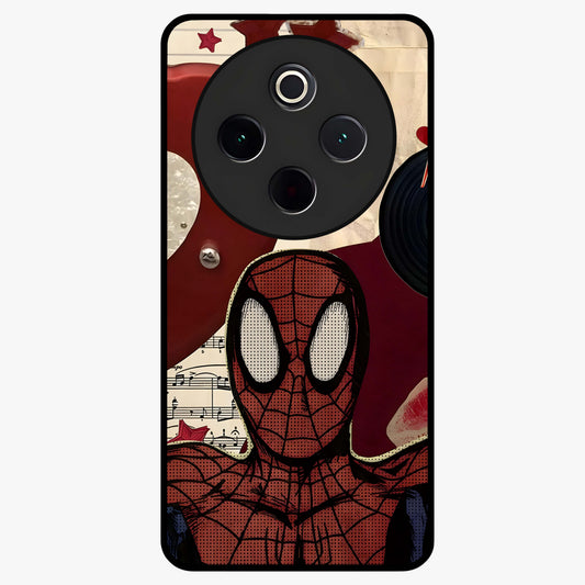 Web Warrior Vibes Glass Case showing flat back view with superhero inspired web themed artwork and glossy glass finish.