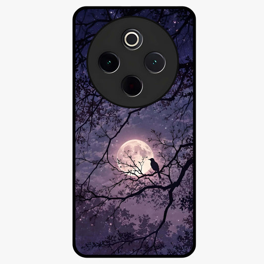 Whispering Moon Silence Glass Case showing flat back view with serene moon themed artwork and glossy glass finish.