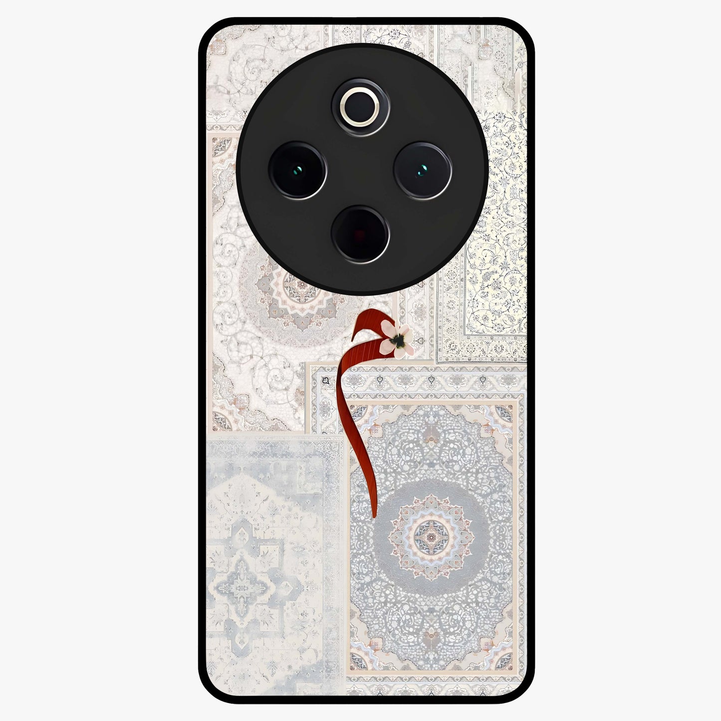 White Aesthetic Bow Glass Case showing flat back view with minimal bow artwork and glossy glass finish.