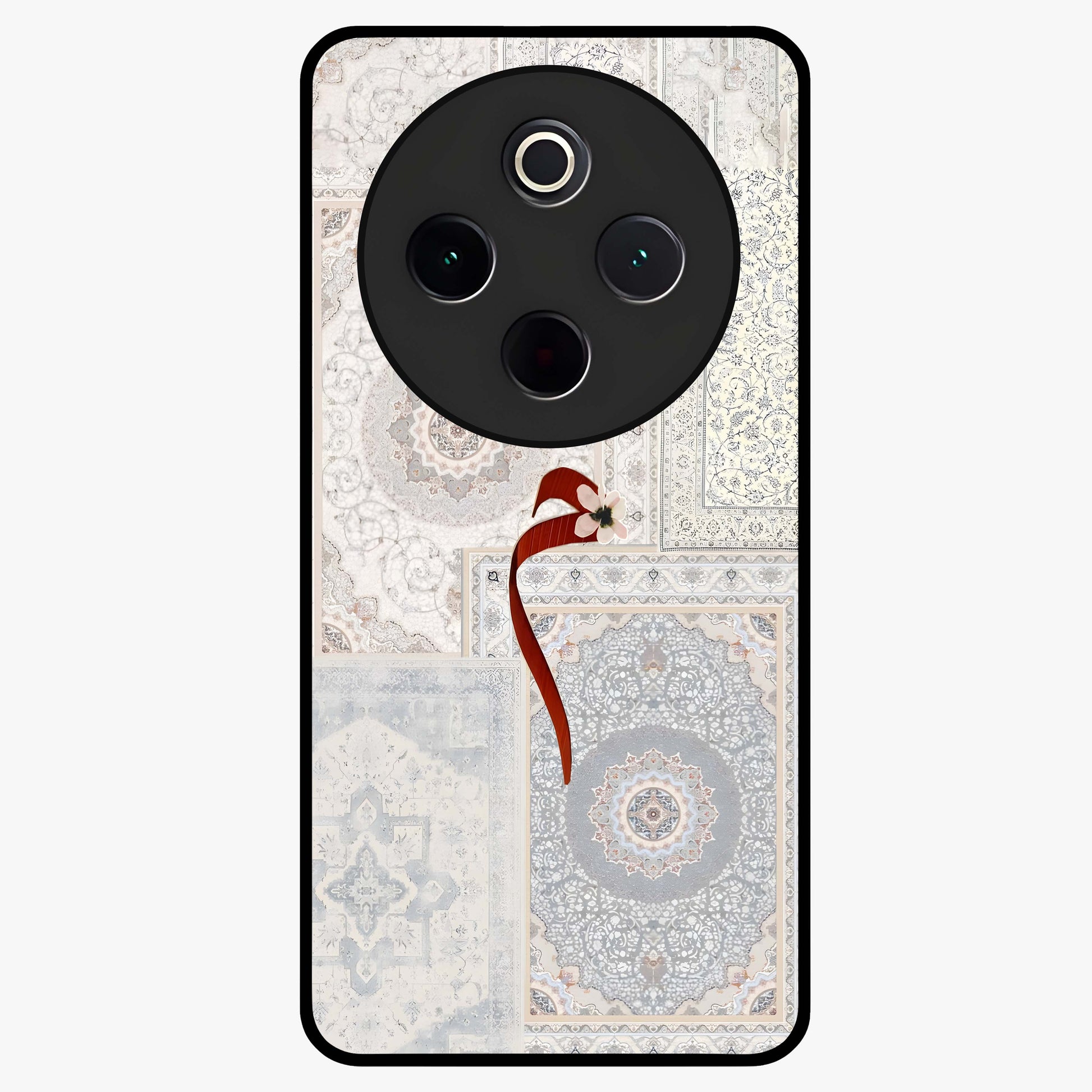 White Aesthetic Bow Glass Case showing flat back view with minimal bow artwork and glossy glass finish.