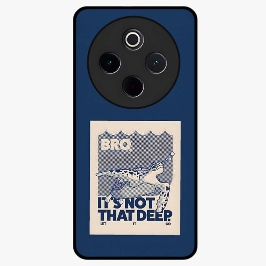 Worry Less Swim Glass Case showing flat back view with playful motivational artwork and glossy glass finish.