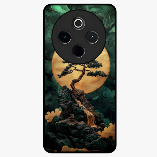 Zen Moon Rise Glass Case showing flat back view with calm moonrise artwork and glossy glass finish.