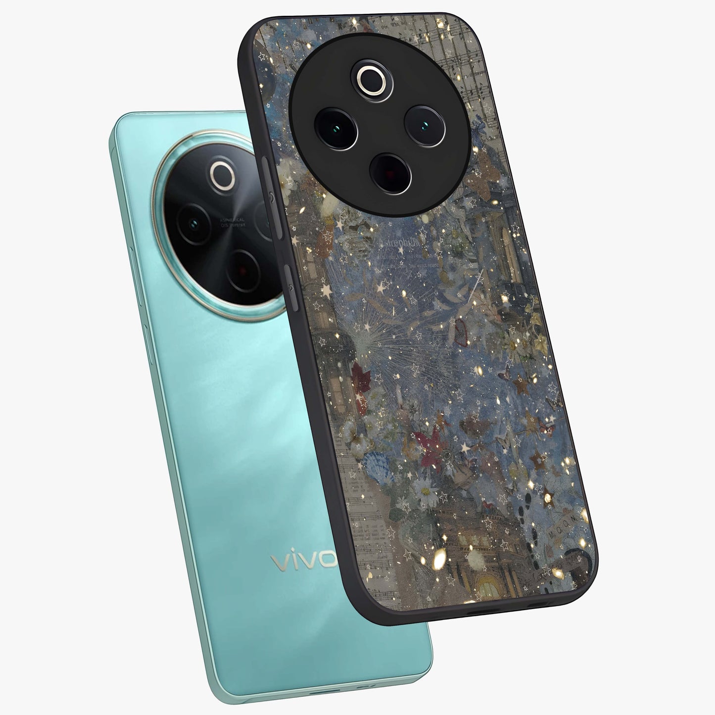 Aesthetic Astrolophia Glass Case displayed in angled mockup highlighting artistic aesthetic elements and smooth glass surface.