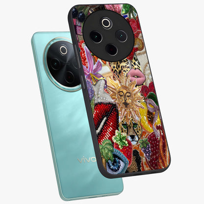 Beaded Fashion Jungle Glass Case displayed in angled mockup highlighting colorful fashion bead design and artistic pattern.