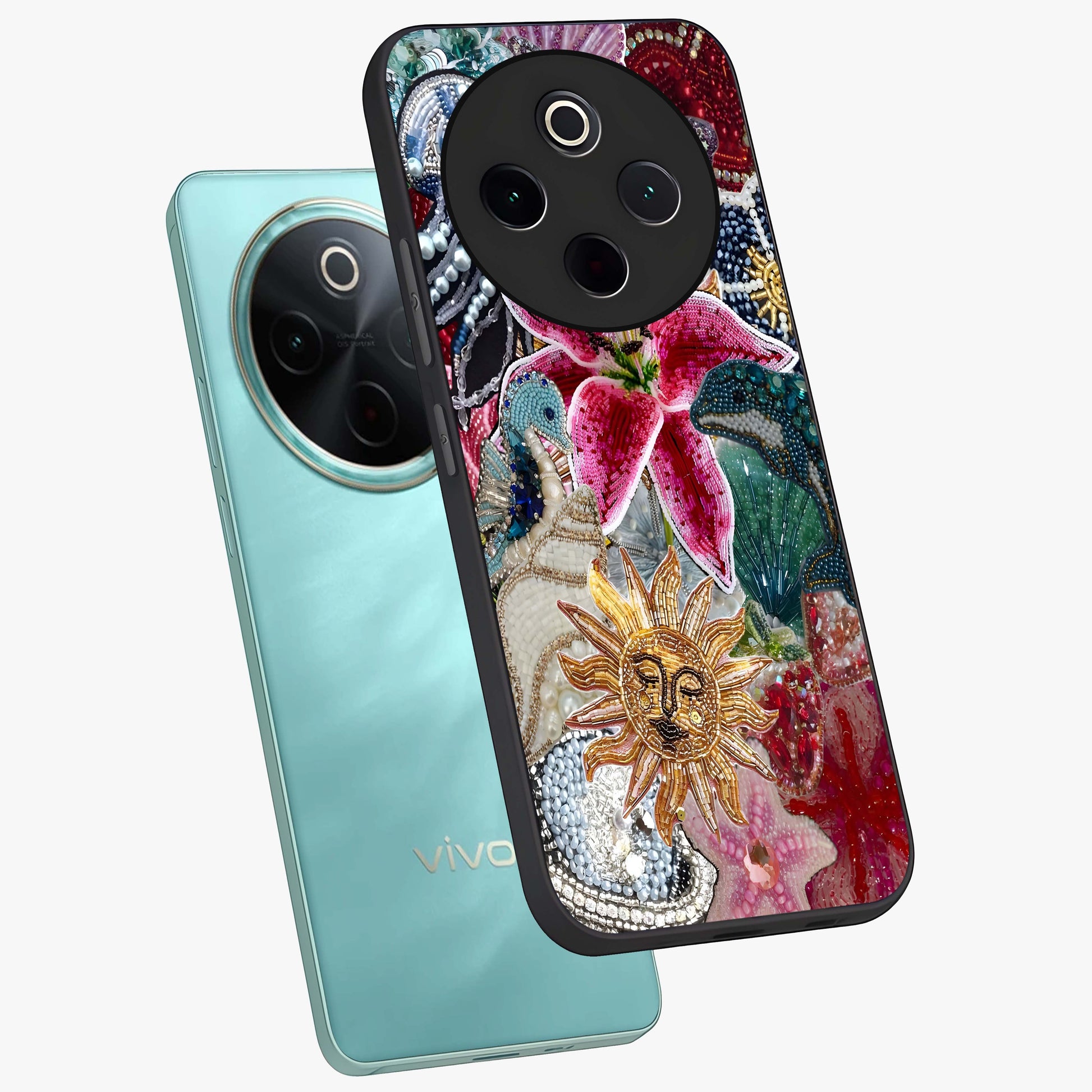 Beaded Garden Fantasy Glass Case displayed in angled mockup highlighting fantasy inspired floral bead pattern.