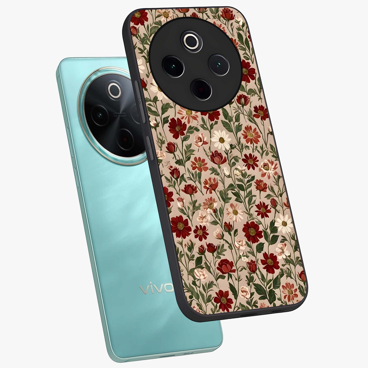 Biege Flower With Leaf Glass Case displayed in angled mockup highlighting minimal floral leaf design and elegant aesthetic.