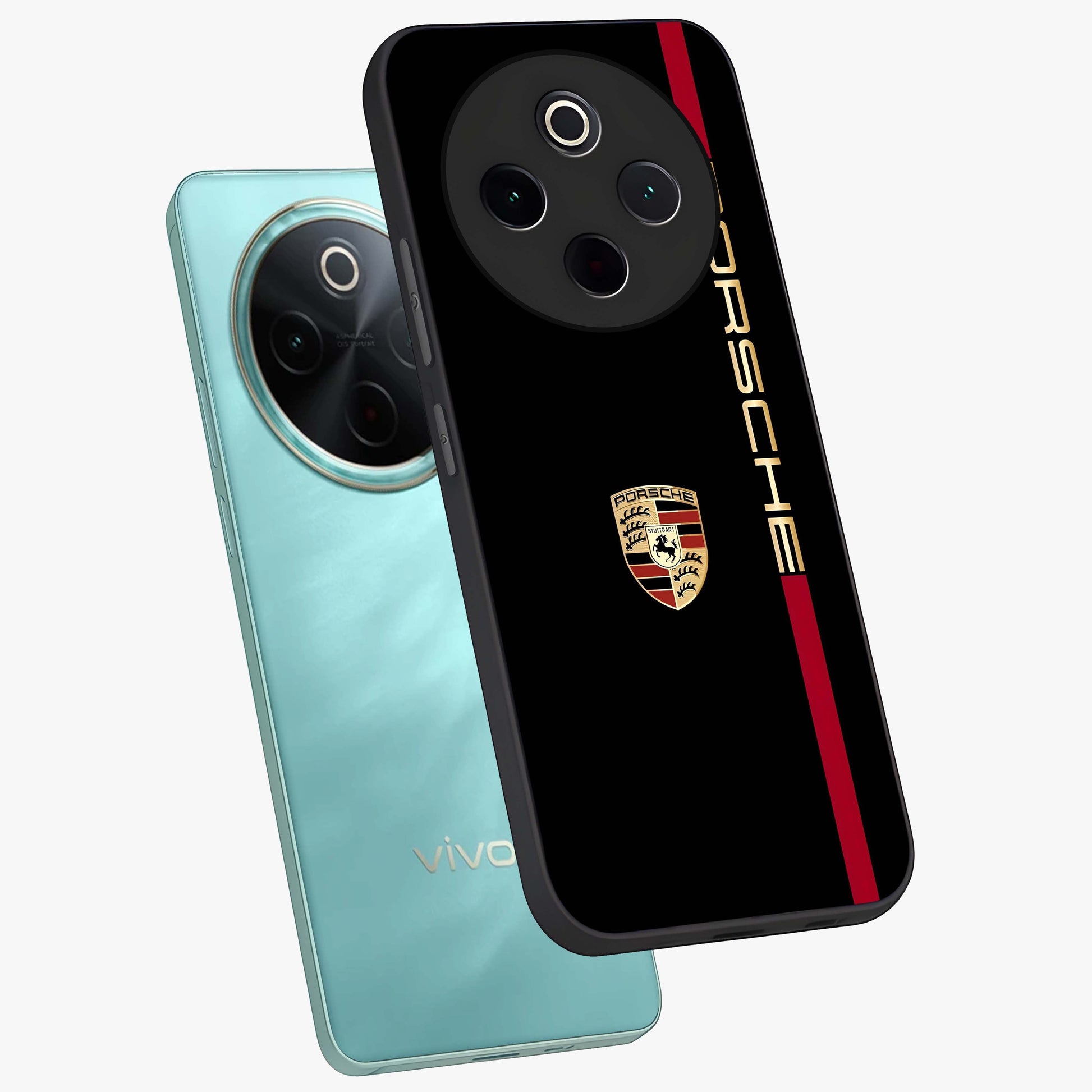 Black Minimal Porsche Glass Case displayed in angled mockup highlighting modern minimal car illustration and clean aesthetic design.