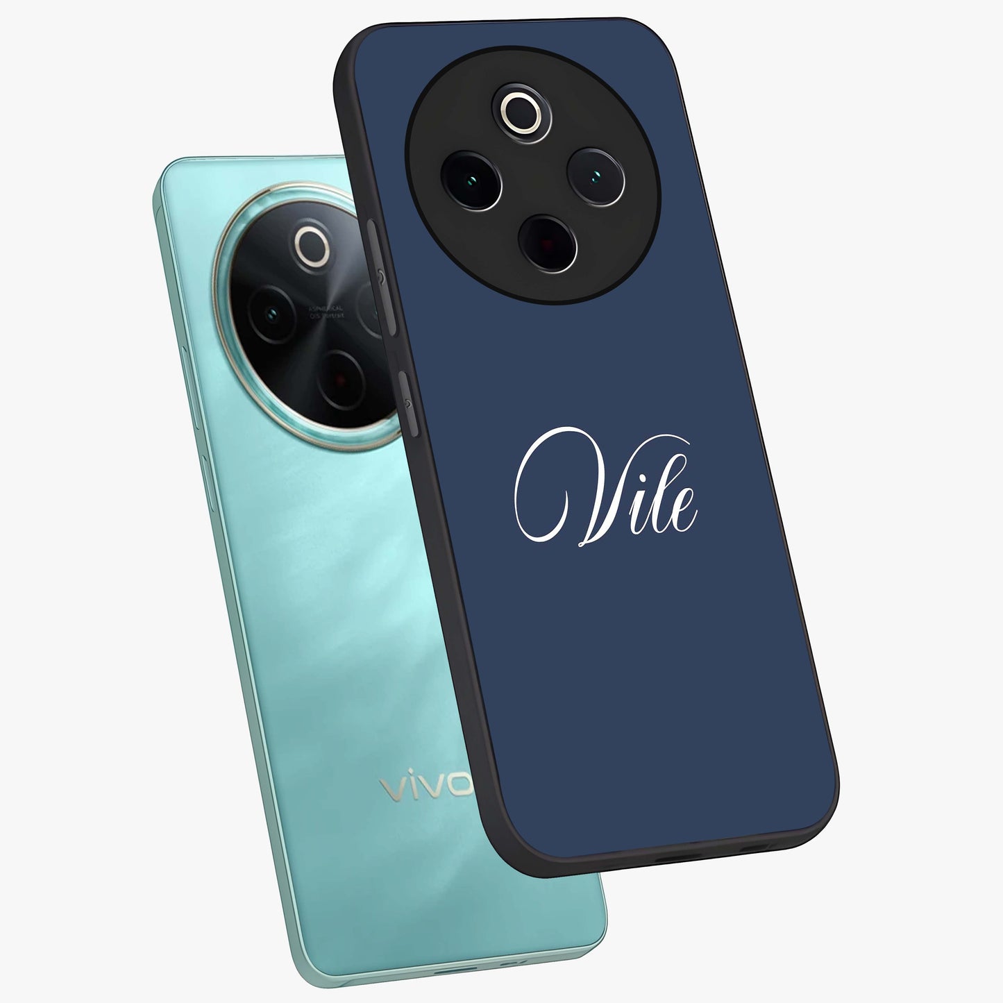 Blue Vintage Floral Pattern Glass Case showing flat back view with elegant vintage floral artwork and glossy glass finish.