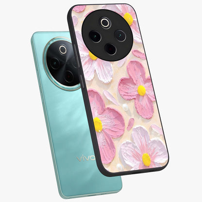 Blush Bloom Texture Glass Case displayed in angled mockup highlighting subtle bloom pattern with aesthetic pastel design.