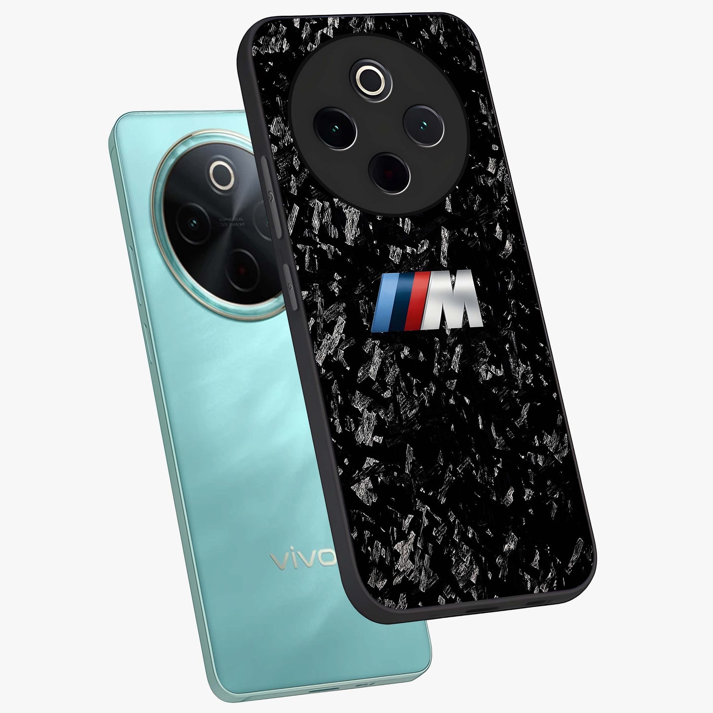 Carbon Speed Mark Glass Case displayed in angled mockup highlighting racing inspired carbon design and sleek aesthetic style.