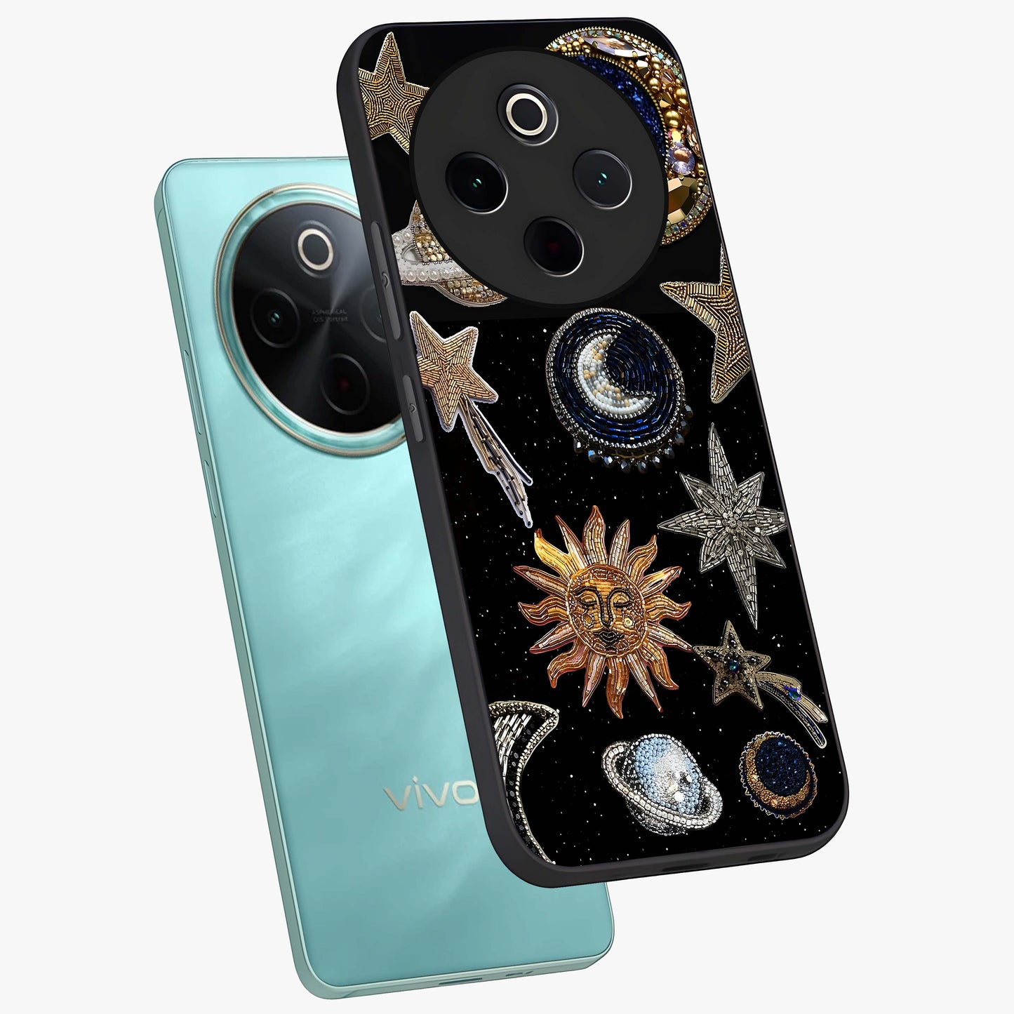 Celestial Gem Constellations Glass Case displayed in angled mockup highlighting gemstone inspired constellation design.