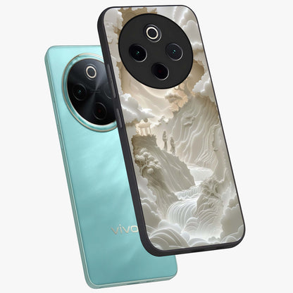 Celestial Origami Glass Case displayed in angled mockup highlighting geometric origami design with cosmic aesthetic theme.