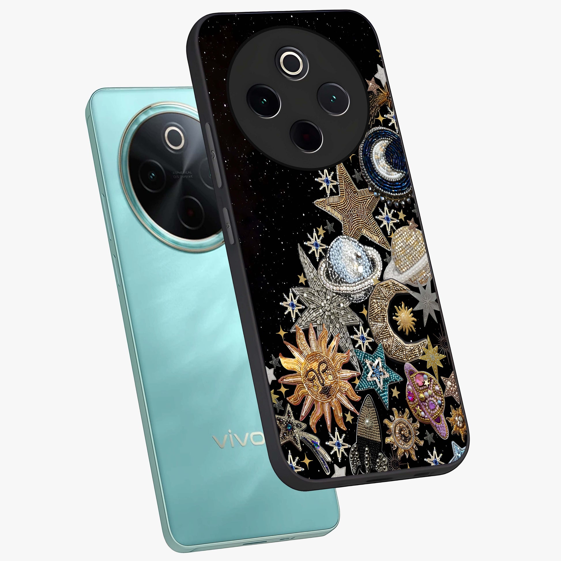 Cosmic Sparkle Dreams Glass Case displayed in angled mockup highlighting dreamy star sparkle design with celestial aesthetic.